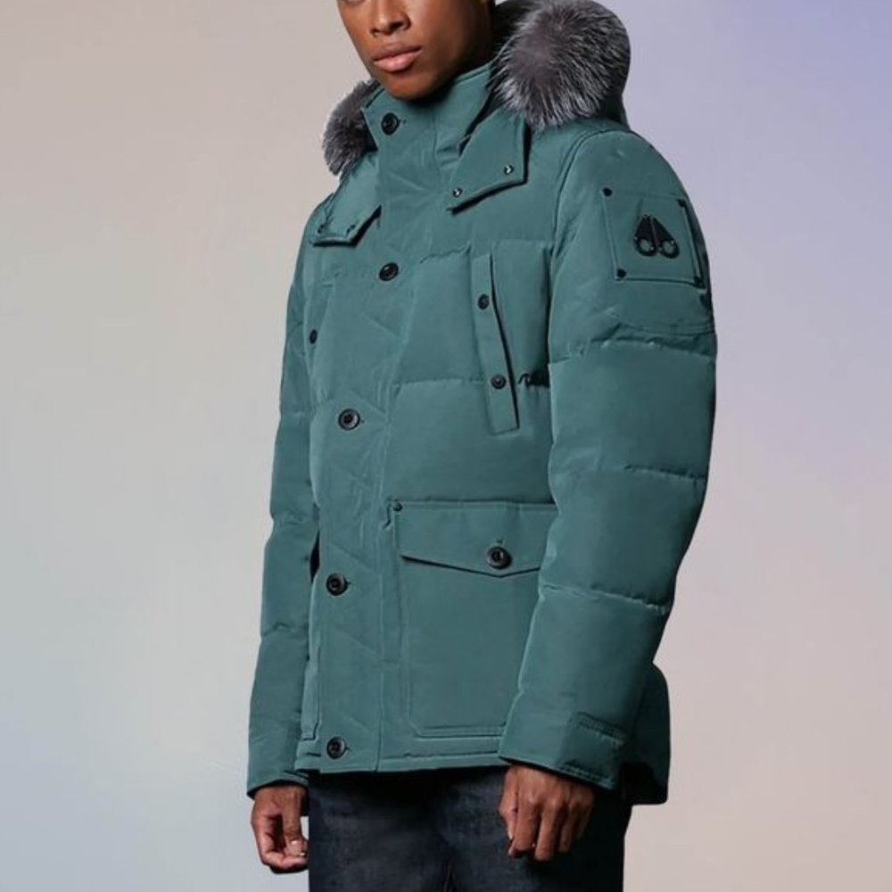 💎 Moose Knuckles Round Island Blue Frost Fox Fur-Trim Down Jacket